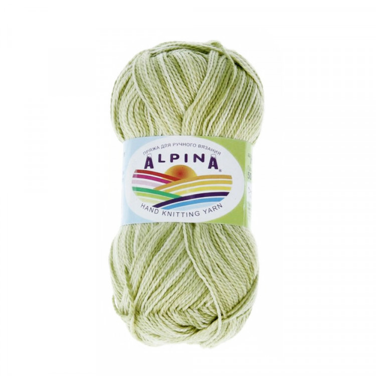 Пряжа ALPINA HOLLY MELANGE №03 зеленая-светло-зеленая 100% мерсеризованный хлопок 10 шт х 50 гр, 200 м +/- 10 м
