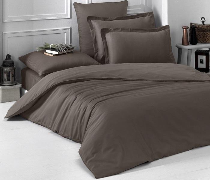 Постельное белье однотонное из сатина KARNA LOFT коричневое евро