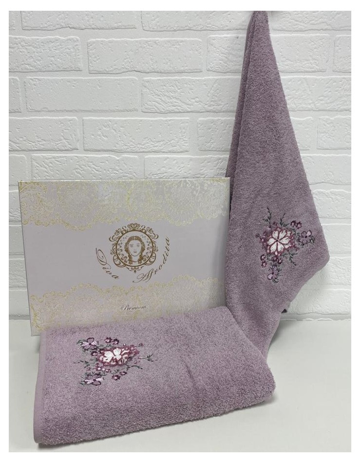 Набор полотенец в подарочной коробке DIVA AFRODITA PREMIUM KODI 50х90 (1шт), 70х140 (1шт) фиолетовый