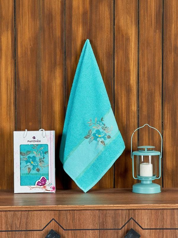 Полотенце махровое FLOWER бирюзовое 50х90 в коробке