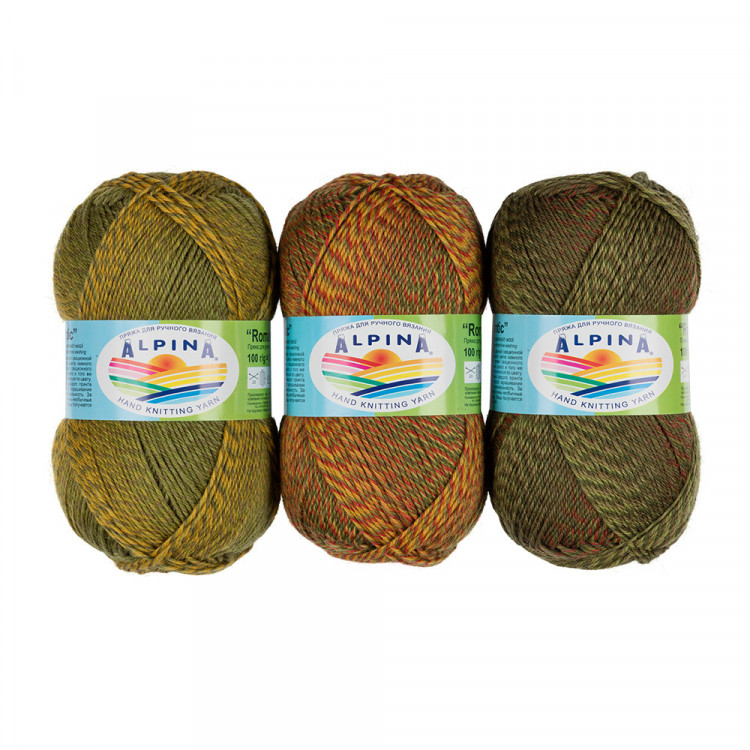 Пряжа ALPINA ROMANTIC №11 зеленая-желтая-коричневая 100% шерсть 5 шт х 100 гр, 300 м +/- 15 м