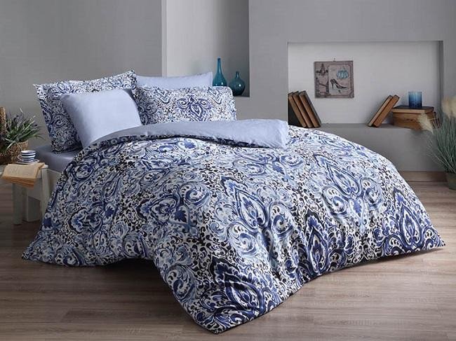 Постельное белье из сатина в PVC TAC DELUX PREMIUM DIGITAL QUINN голубое евро