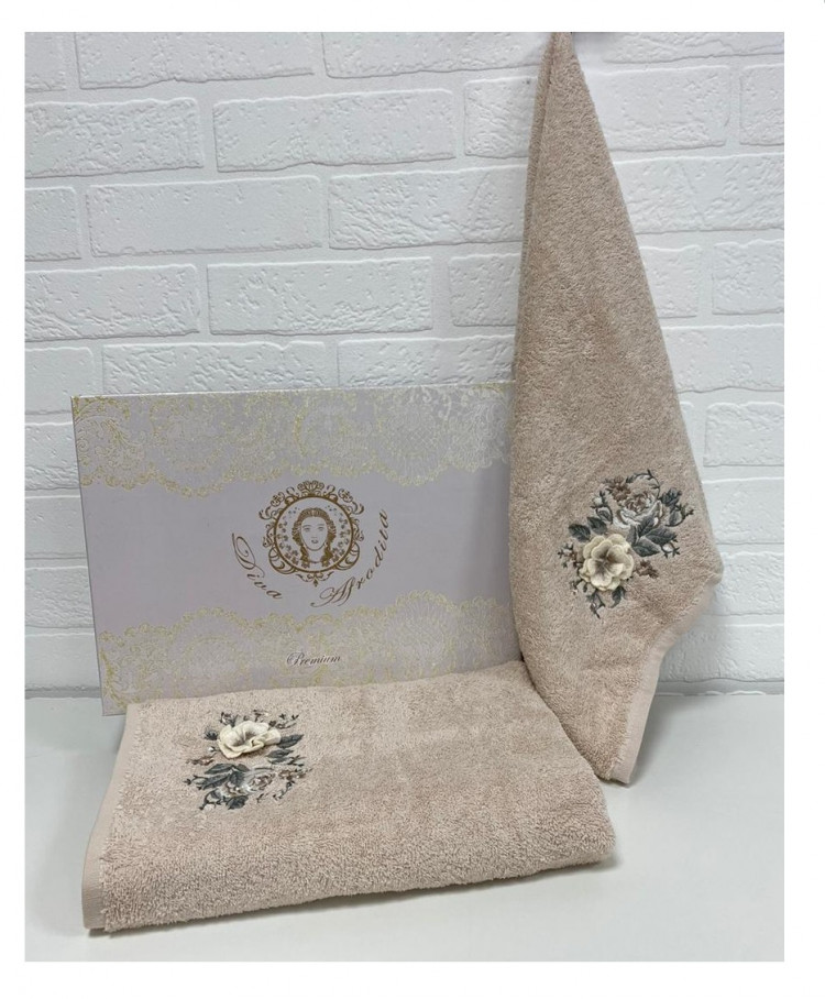 Набор полотенец в подарочной коробке DIVA AFRODITA PREMIUM RADA 50х90 (1шт), 70х140 (1шт) бежевый
