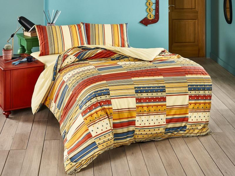 Подростковое постельное белье из ранфорса TAC GENC MODASI MARTIN кремовое-красное евро