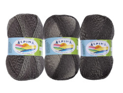 Пряжа ALPINA ROMANTIC №15 белая-темно-серая 100% шерсть 5 шт х 100 гр, 300 м +/- 15 м