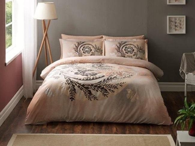 Постельное белье из сатина TAC DELUX LAOS кофейное евро