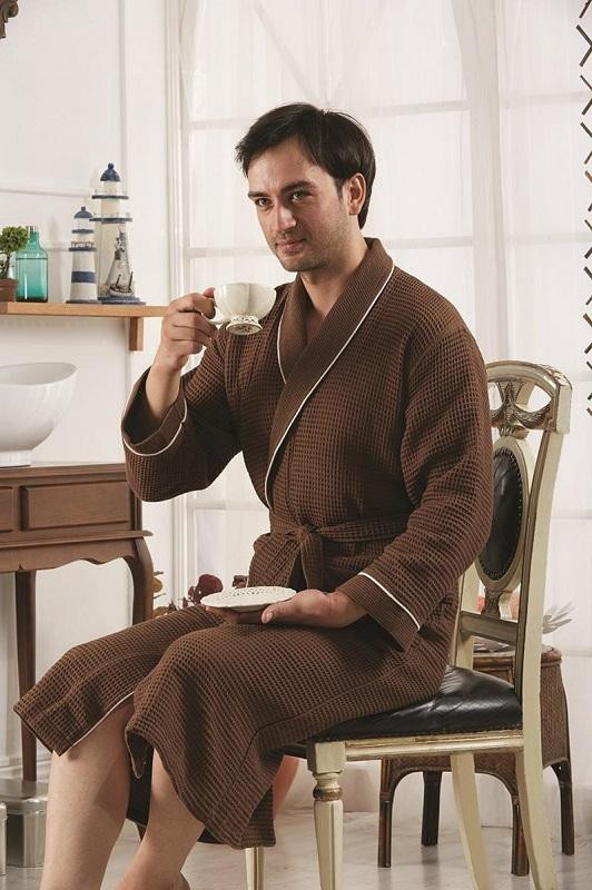 Халат мужской хлопковый вафельный KARNA ALERON коричневый L