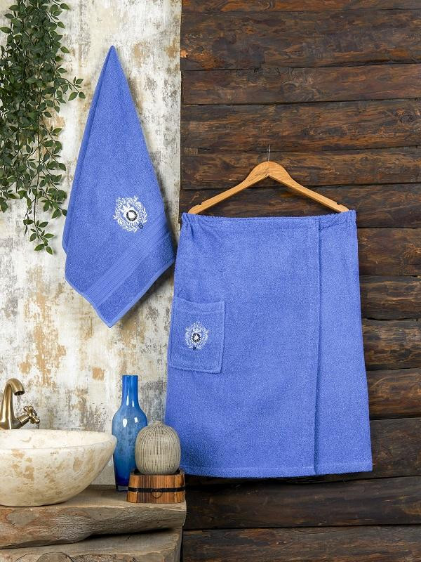 Набор мужской хлопковый для ванной и сауны махровый METEOR темно-голубой