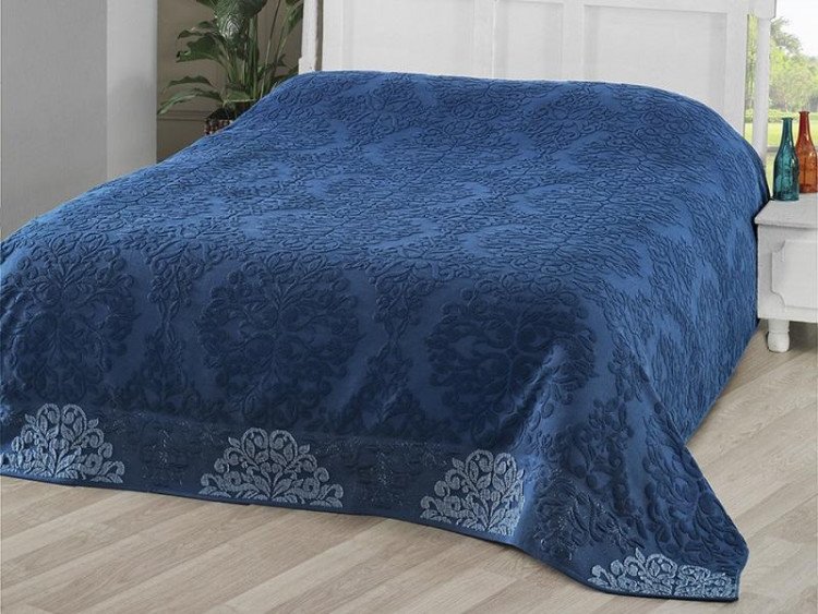 Простыня махровая жаккардовая KARNA OTTOMAN синяя 200х220