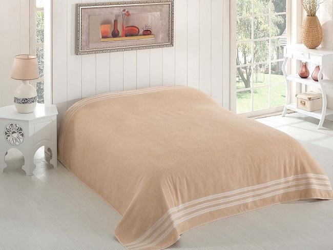 Простыня махровая KARNA PETEK бежевая 160х220