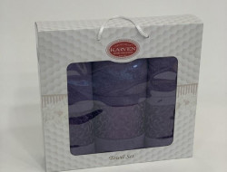 Набор полотенец махровых хлопковых KARVEN HS1694 INDIA DAMAKS V8 темно-лиловый 50х90 (2шт), 70х140 (1шт)