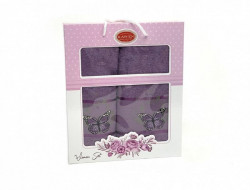 Набор полотенец махровых хлопковых KARVEN HS1658 KELEBEK V5 темно-лиловый 50х90 (1шт), 70х140 (1шт)