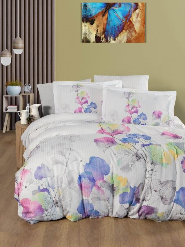 Постельное белье из страйп сатина с цветным принтом KARVEN N249-SB010 50х70 (1шт), 70х70 (1шт) 1,5-спальное