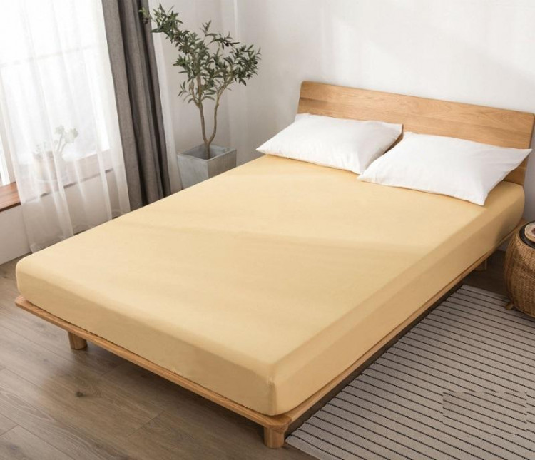 Простыня на резинке из сатина SAILID Q6-200 бежевый 200х200х25