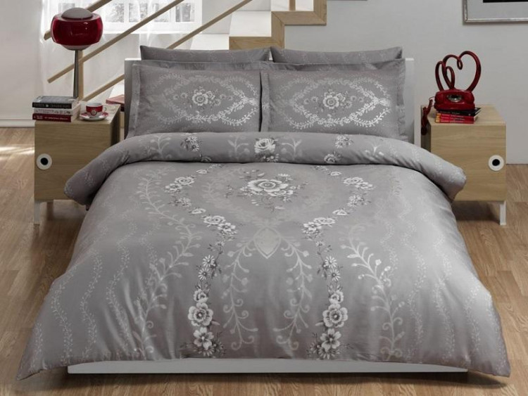Постельное белье из люкс-сатина DELUX LOUVRE серое евро