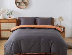 Постельное белье с простыней на резинке из сатина TANGO коричневое-оранжевое евро