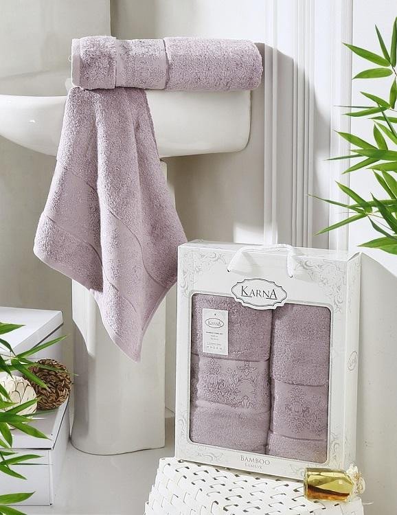 Комплект бамбуковых полотенец KARNA PANDORA светлая лаванда 50х90 (1шт) и 70х140 (1шт)