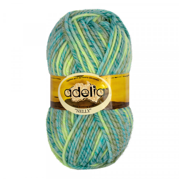 Пряжа ADELIA NELLY №11 светло-голубая-светло-зеленая 70% шерсть, 30% акрил, 5 шт х 100 гр, 100 м +/- 5 м