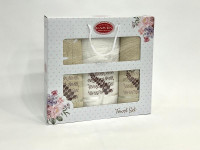 Набор полотенец махровых хлопковых KARVEN HS1623 KIVRIMLI YAPRAK V2 бежевый 50х90 (2шт), 70х140 (1шт)