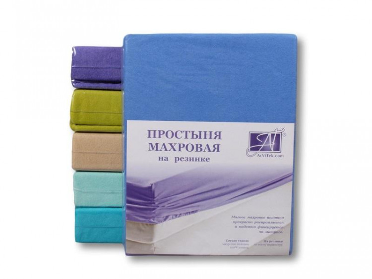 Простыня на резинке хлопковая махровая АЛЬВИТЕК лазурь 180х200