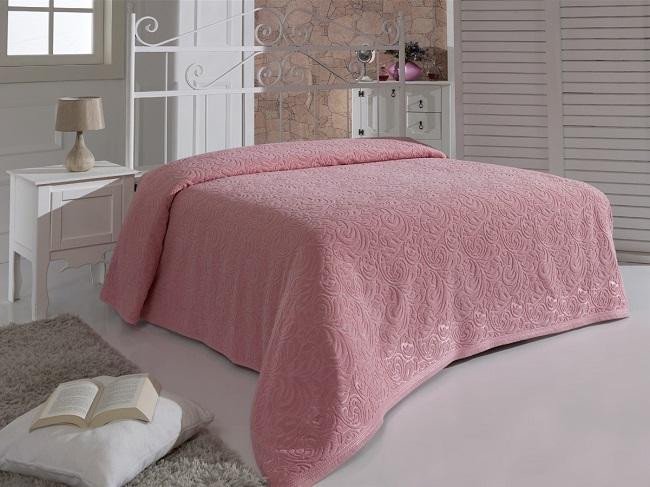 Простыня махровая жаккардовая KARNA ESRA брусничная 160х220