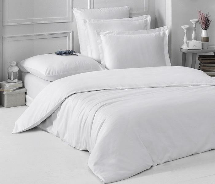 Постельное белье однотонное из сатина KARNA LOFT белое евро