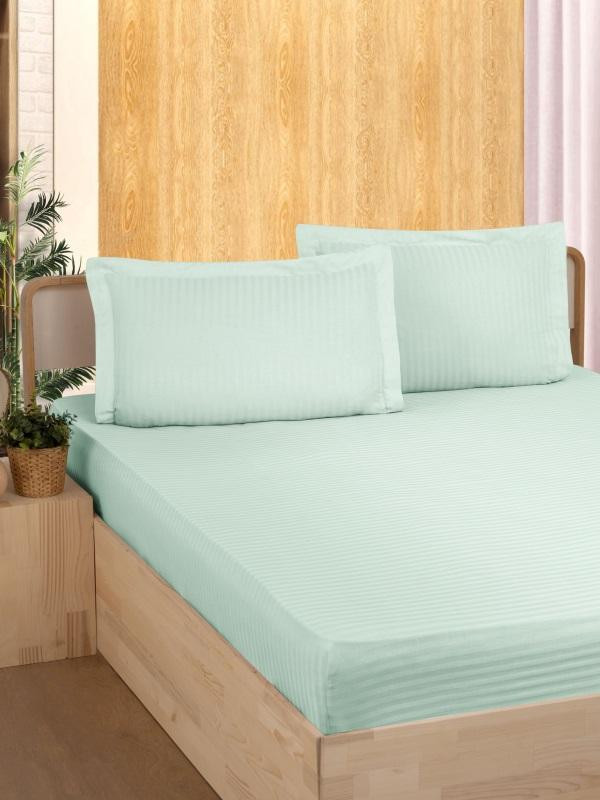 Простыня на резинке из страйп-сатина KARVEN P935 ментол 100х200х33 с наволочкой 50х70
