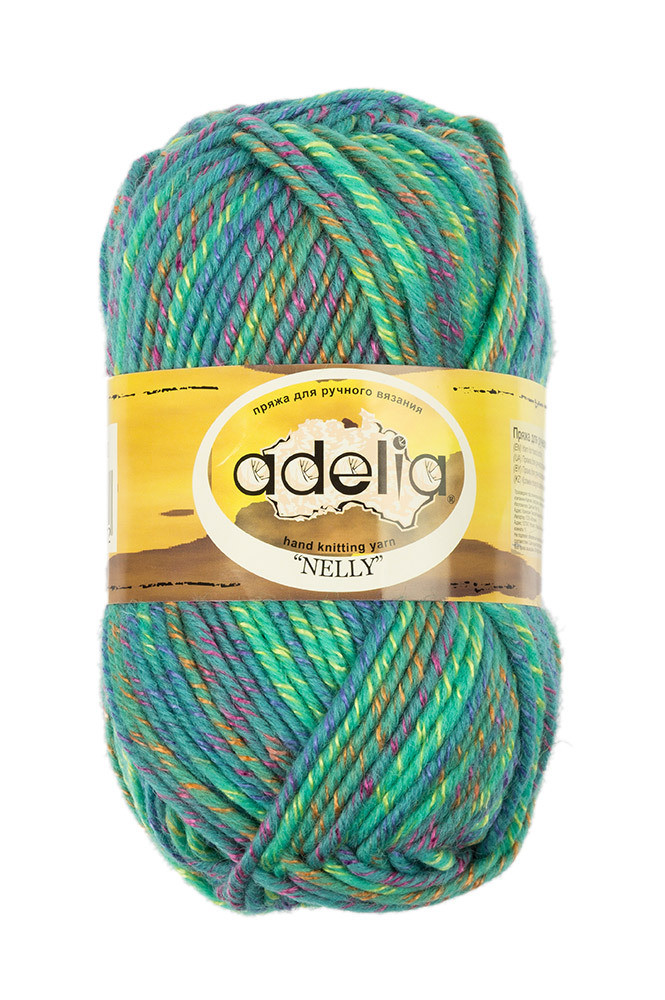 Пряжа ADELIA NELLY №10 зеленая-светло-синяя 70% шерсть, 30% акрил, 5 шт х 100 гр, 100 м +/- 5 м