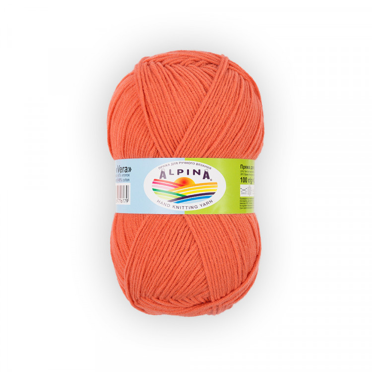 Пряжа ALPINA VERA №40 оранжевая 55% акрил, 45% хлопок 5 шт х 100 гр, 280 м +/- 15 м
