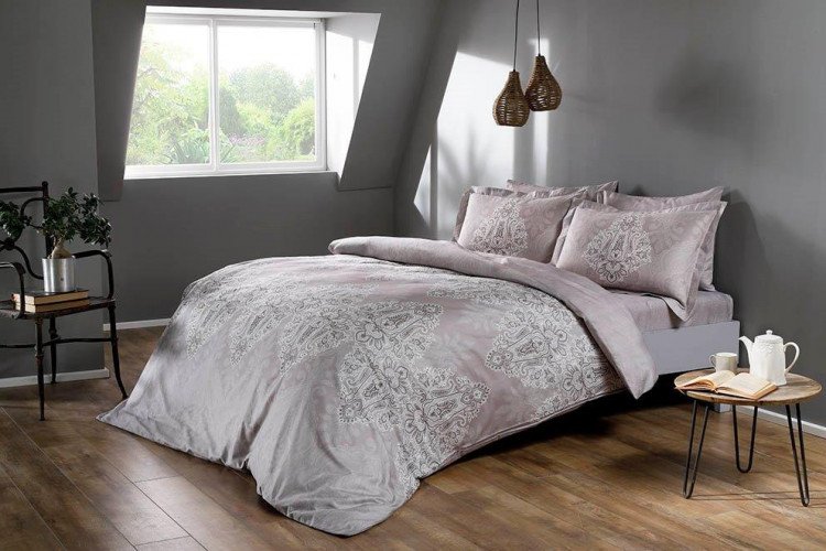 Постельное белье из сатина TAC DELUX PREMIUM DIGITAL CALEDON серое евро