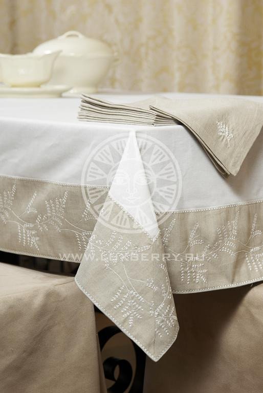 Скатерть с вышивкой BOVI 01628 САНТОЛИНА белая/льняная 140х140