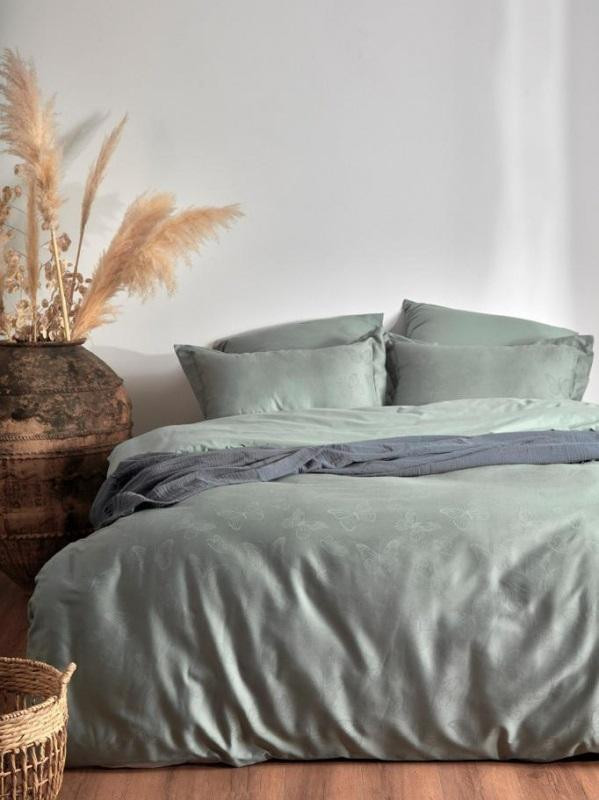 Постельное белье из ранфорс-жаккарда KARVEN N298 KELEBEK NATURAL GREEN 50х70 (2шт), 70х70 (2шт) евро