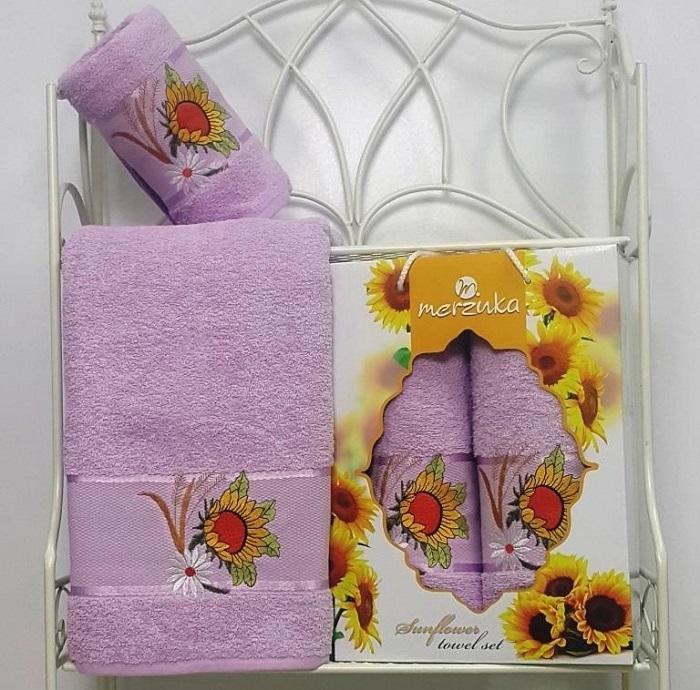 Набор махровых полотенец с вышивкой MERZUKA SUNFLOWER 8006-03 50х80 (1шт) и 70х130 (1шт)