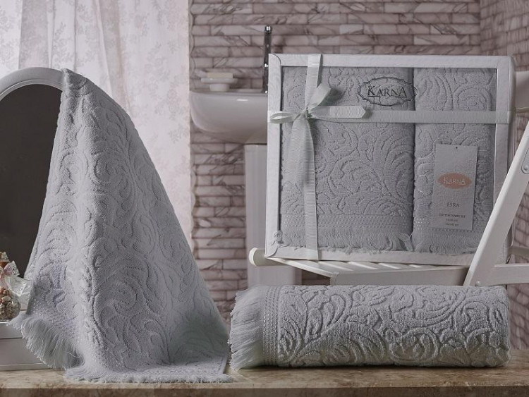 Комплект полотенец из жаккарда KARNA ESRA серый 50х90 (1шт) и 70х140 (1шт)