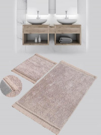 Набор ковриков для ванной софт жаккард с бахромой KARVEN KV416 BUKET SACAKLI темно-бежевый 50х60 (1шт), 60х100 (1шт)