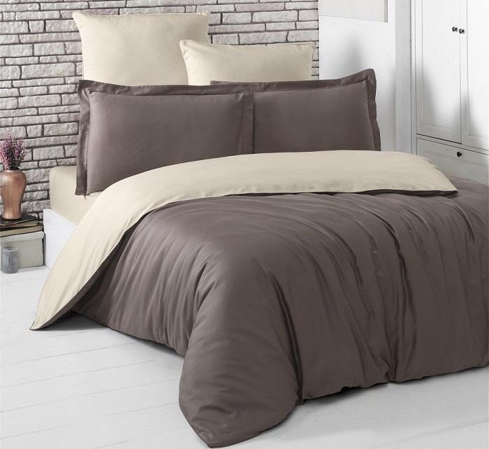 Постельное белье двухстороннее из сатина KARNA LOFT коричневое-бежевое 1,5-спальное