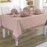 Скатерть с салфетками жаккардовая с гипюром KARNA KDK пудра 160x300