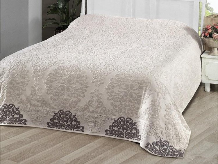 Простыня махровая жаккардовая KARNA OTTOMAN бежевая 160х220