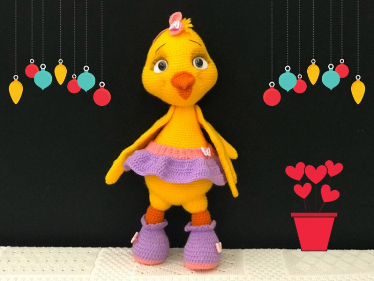 Вязаная игрушка ручной работы ЦЫПЛЕНОК ЦЫПА 40см