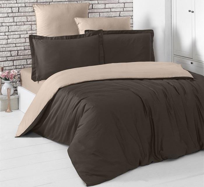 Постельное белье двухстороннее из сатина KARNA LOFT шоколадное-кофейное 1,5-спальное
