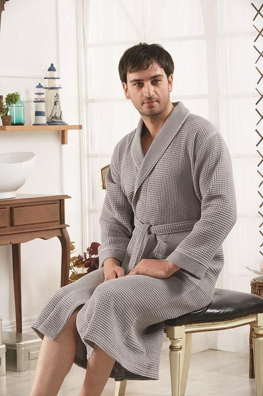 Халат мужской хлопковый вафельный KARNA ALERON серый L