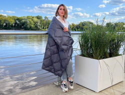 Дорожный плед-пончо пуховый GERMAN GRASS Travel Cape Plaid Grass Indigo 130х170