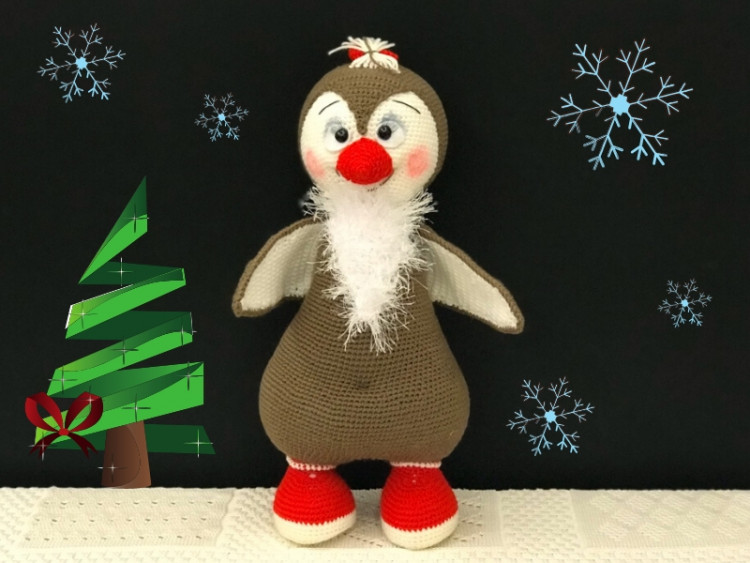 Вязаная игрушка ручной работы ПИНГВИНЧИК ЧИППИ 45см