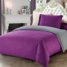 Постельное белье с простыней на резинке из сатина TANGO фуксия-серое евро