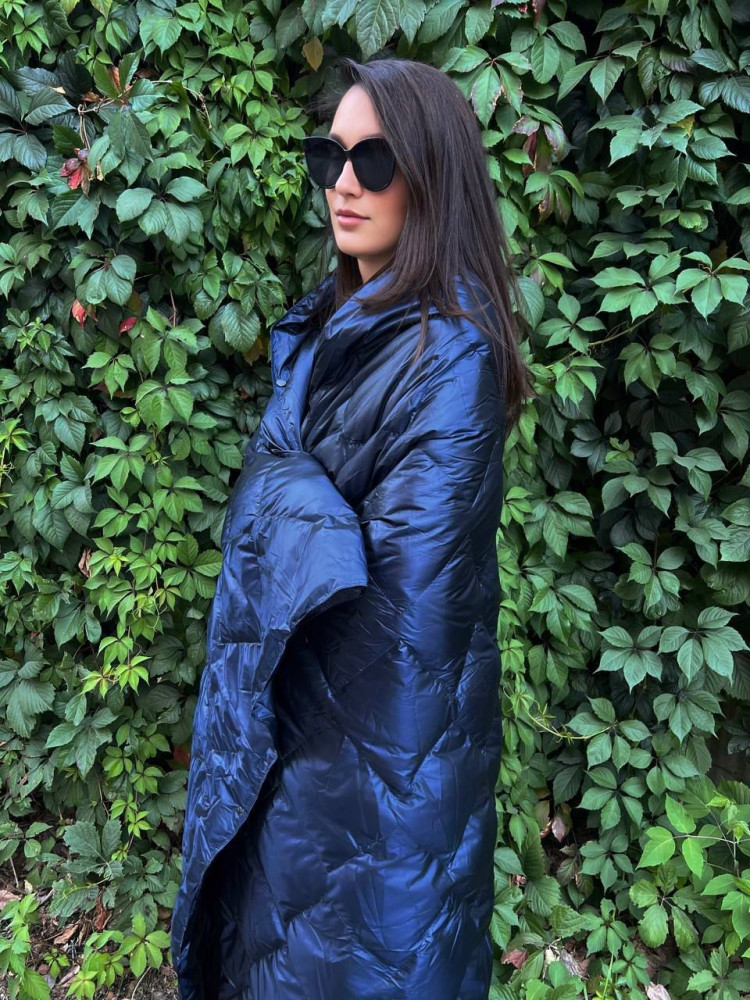 Дорожный плед-пончо пуховый GERMAN GRASS Travel Cape Plaid Grass Navy 130х170