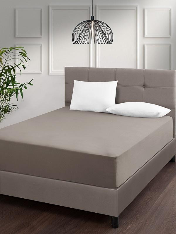 Простыня трикотажная на резинке KARNA ELINA кофейная 160х200х30