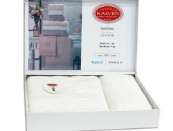 Набор полотенец махровых бамбуковых в коробке KARVEN HS1706 MAKRAME V1 кремовый 50х90 (1шт), 70х140 (1шт)