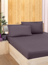 Простыня на резинке из страйп-сатина KARVEN P935 темно-лиловая 100х200х33 с наволочкой 50х70