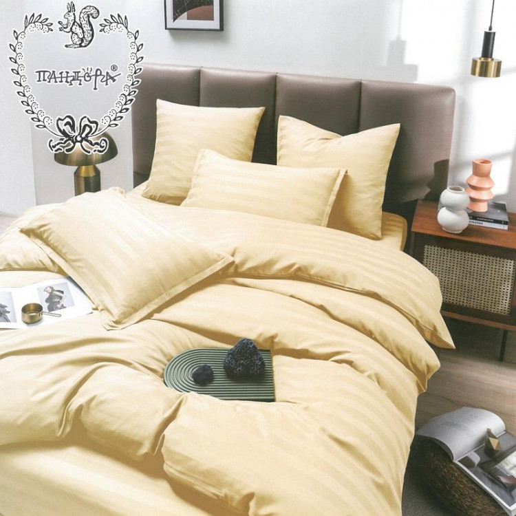 Постельное белье из страйп-сатина ПАНДОРА шампань семейное