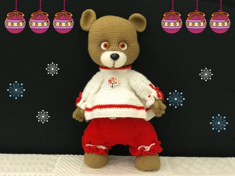 Вязаная игрушка ручной работы ЛЕСНОЙ МИШКА 40см